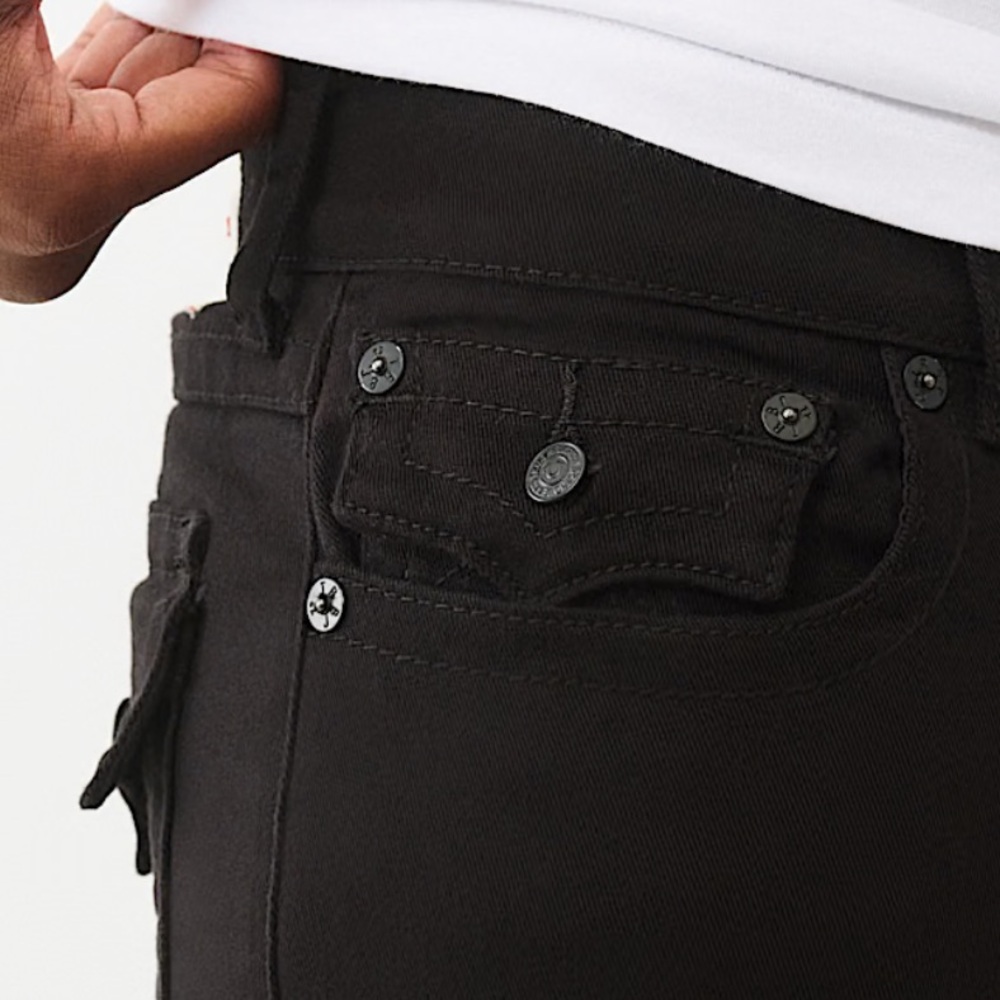 True Religion Ricky - Straight Relaxed Men's Slim Black Jeans in Color Midnight - Picture 7 of 7
